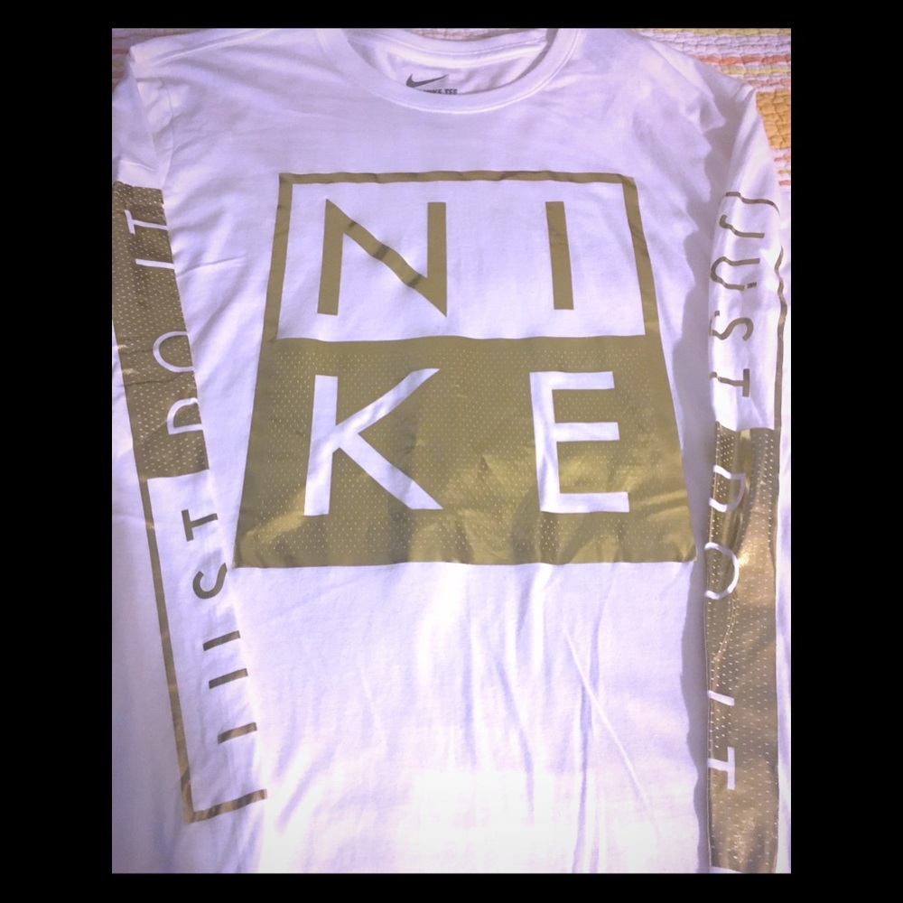 NIKE Gold Lame Long Sleeve “Just Do It” T-Shirt